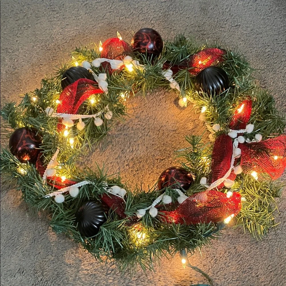 Festive Black and Red Holiday Wreath